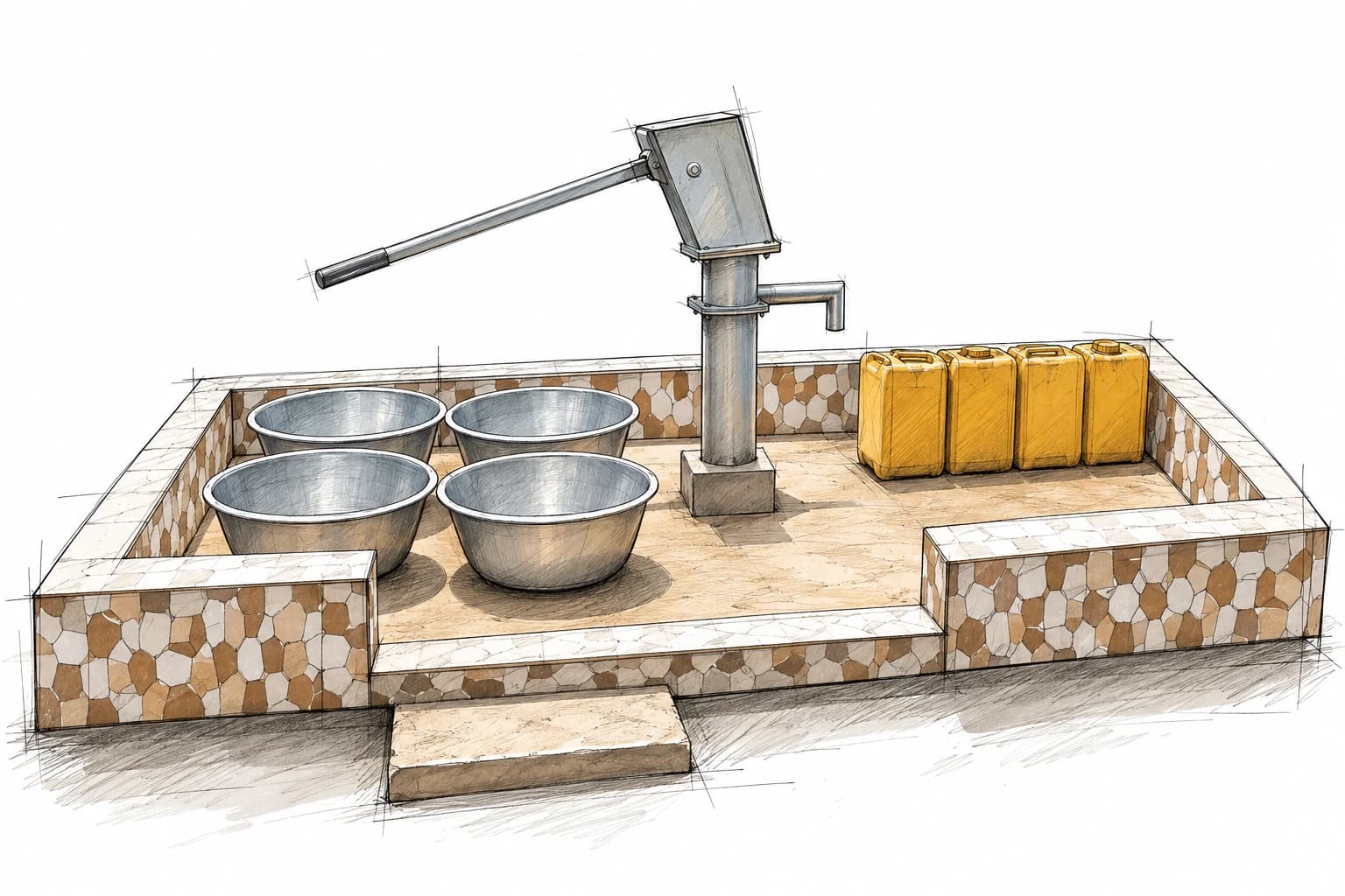 Croquis : Forage pompe à main (110 m de profondeur) au Bénin