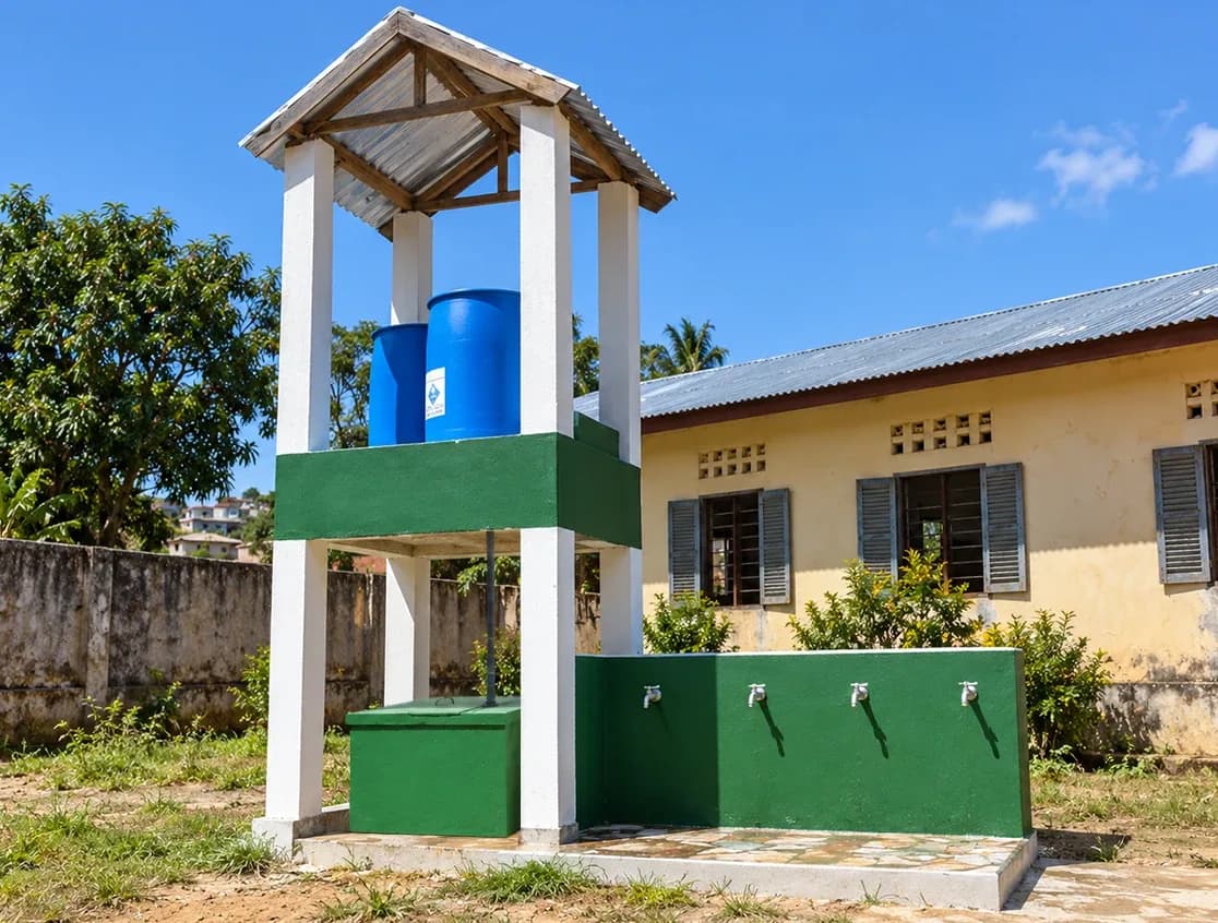 Puits électrique avec robinets et citerne à Madagascar