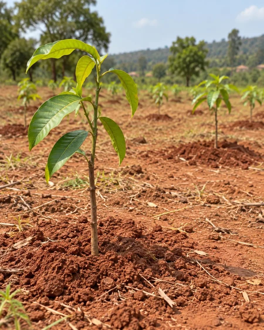 Jeune manguier tout juste planté