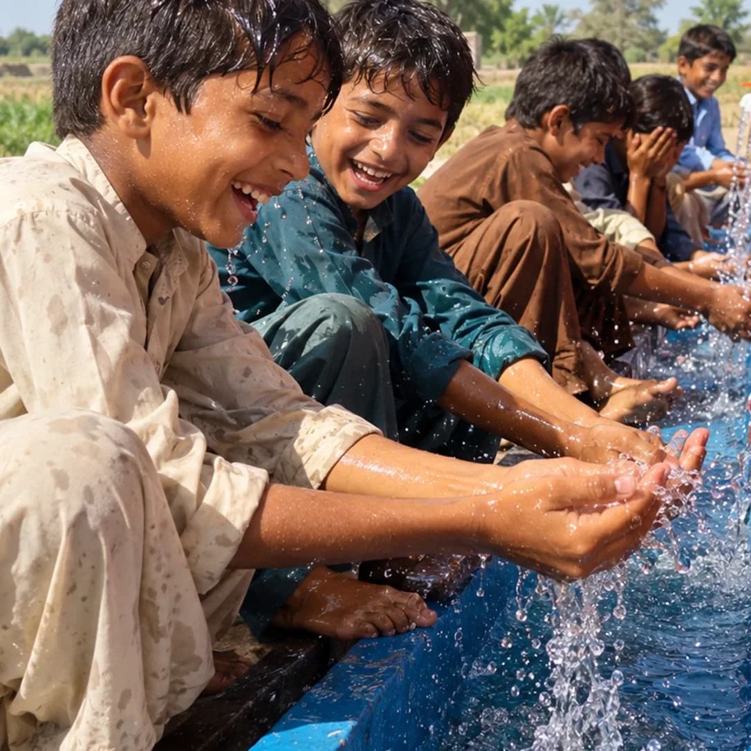 Banc d'ablutions avec puits, robinets et citerne au Pakistan (7/9)