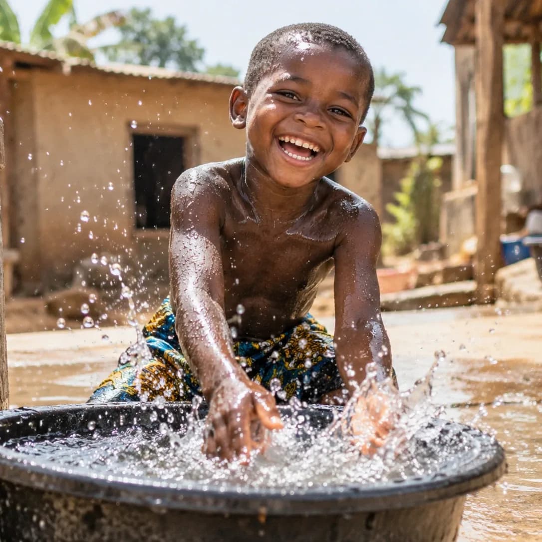 Un enfant à l'eau d'un puits en Ouganda